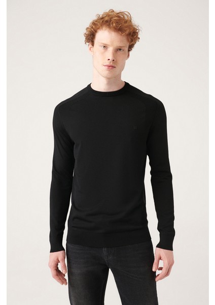 Erkek Siyah Bisiklet Yaka Jakarlı Rayon Kazak A31Y5004