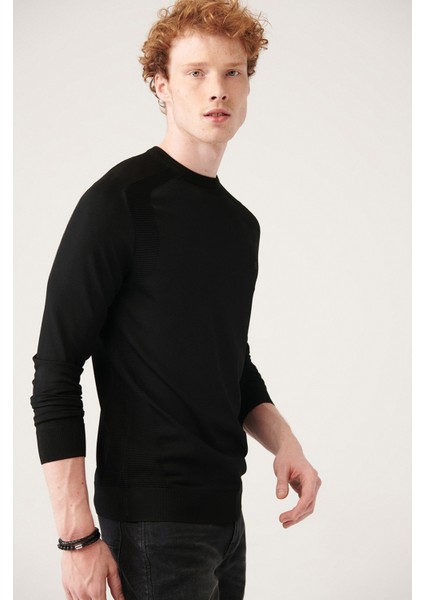 Erkek Siyah Bisiklet Yaka Jakarlı Rayon Kazak A31Y5004 modelleri