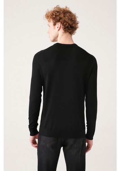 Erkek Siyah Bisiklet Yaka Jakarlı Rayon Kazak A31Y5004 fırsatları