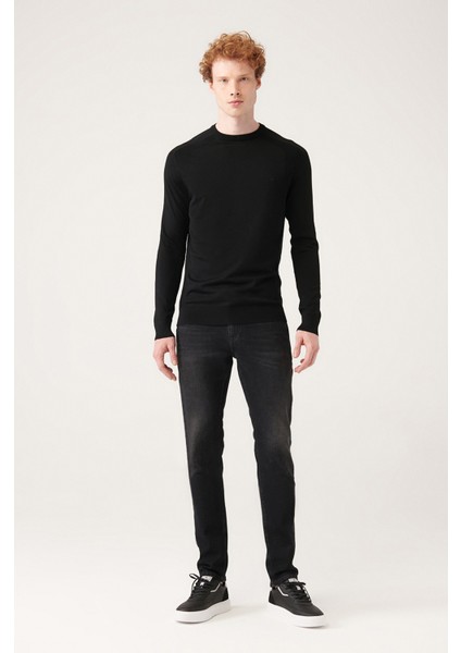 Erkek Siyah Bisiklet Yaka Jakarlı Rayon Kazak A31Y5004 indirimleri