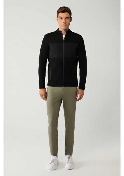 Erkek Siyah Dik Yaka Önü Desenli Teknik Kumaş Detaylı Fermuarlı Triko Mont A32Y6056 indirimleri