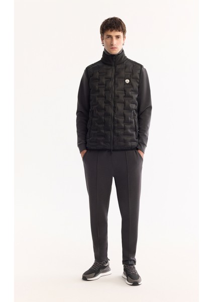 Erkek Siyah Dik Yaka Su İtici Rüzgar Geçirmez Hafif Şişme Comfort Fit Yelek A52Y6583