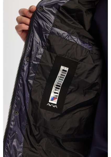 Erkek Lacivert Kapüşonlu Su İtici Rüzgar Geçirmez Parlak Şişme Comfort Fit Mont A42Y6104 modelleri