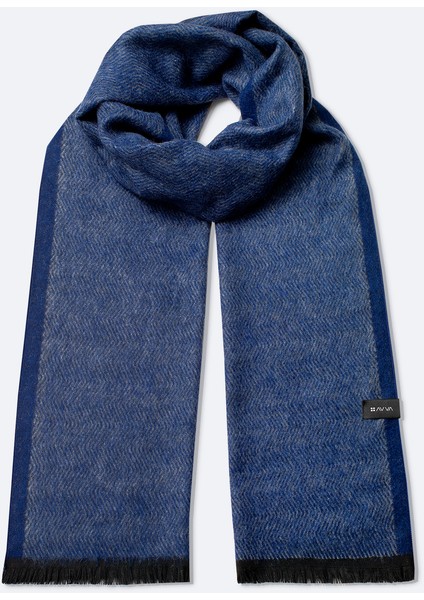 Erkek Lacivert Viskon Karışımlı Püsküllü Desenli Şal A42y9400