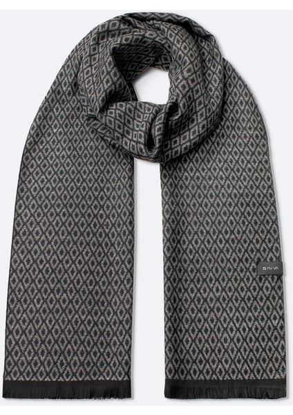 Erkek Siyah Viskon Karışımlı Püsküllü Desenli Şal A42y9401