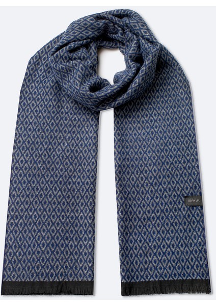 Erkek Lacivert Viskon Karışımlı Püsküllü Desenli Şal A42y9401