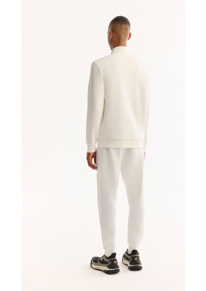 Erkek Ekru Dik Yaka Fermuarlı Pamuklu Bi-Stretch Regular Fit Sweatshirt A52Y1282 fırsatları