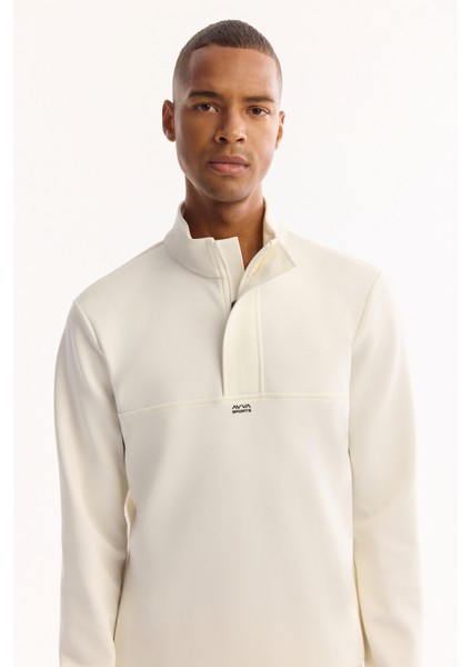 Erkek Ekru Dik Yaka Fermuarlı Pamuklu Bi-Stretch Regular Fit Sweatshirt A52Y1282 indirimleri