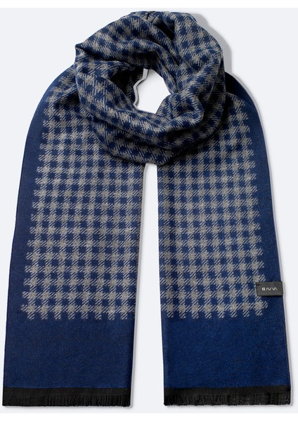 Erkek Lacivert Viskon Karışımlı Püsküllü Desenli Şal A42y9407