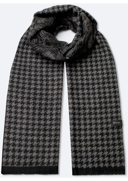 Erkek Siyah Viskon Karışımlı Püsküllü Desenli Şal A42y9408