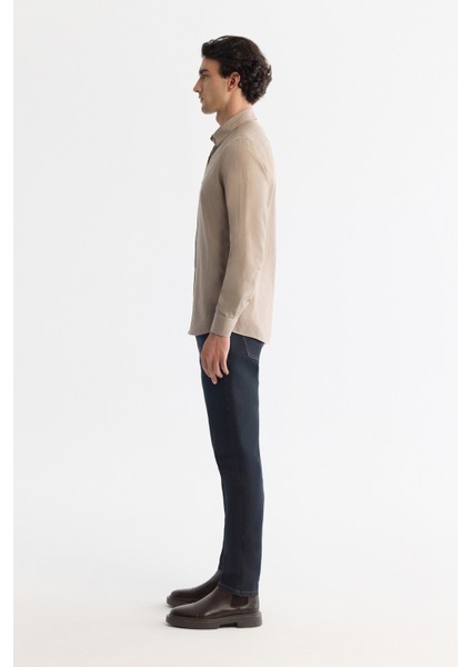 Erkek Bej Düğmeli Yaka %100 Pamuk Desenli Slim Fit Gömlek A42Y2049 modelleri