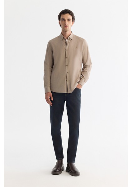 Erkek Bej Düğmeli Yaka %100 Pamuk Desenli Slim Fit Gömlek A42Y2049 indirimleri