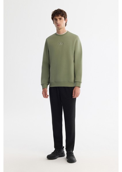 Erkek Yeşil Bisiklet Yaka Pamuklu Şardonlu Baskılı Regular Fit Sweatshirt B001033 indirimleri