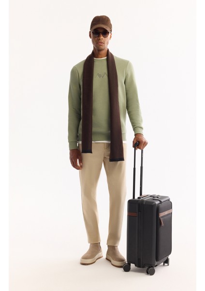 Erkek Yeşil Bisiklet Yaka Pamuklu Şardonlu Baskılı Regular Fit Sweatshirt B001033