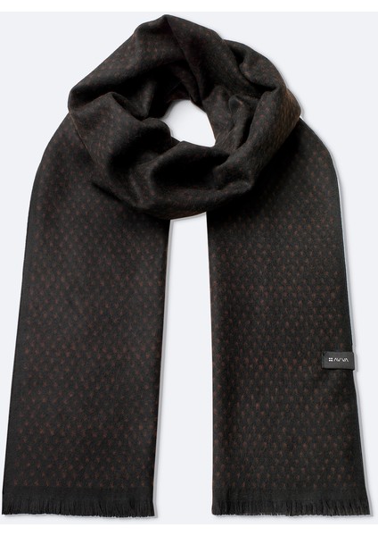 Erkek Siyah-kahverengi Viskon Karışımlı Püsküllü Desenli Şal A42y9405