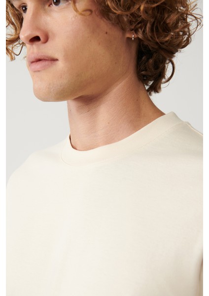 Erkek Bej %100 Pamuk Bisiklet Yaka Baskılı Oversize Fit T-Shirt A41Y1038 indirimleri