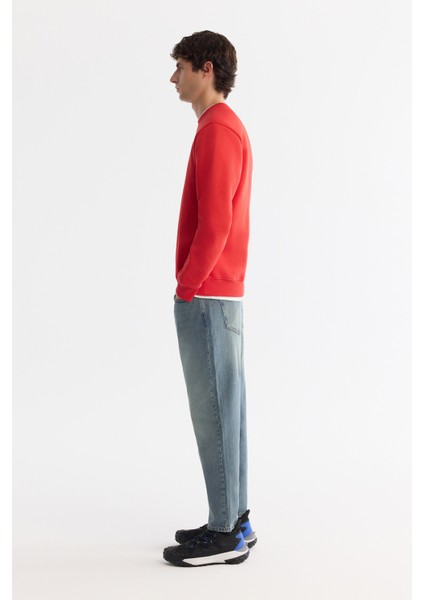 Erkek Kırmızı Bisiklet Yaka Pamuklu Şardonlu Baskılı Regular Fit Sweatshirt B001033 modelleri