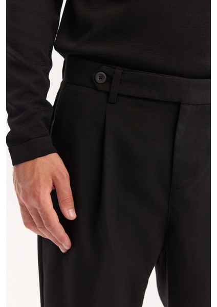 Erkek Siyah Klasik Bel Yün Karışımlı Soft Touch Carrot Fit Pantolon A52Y3012