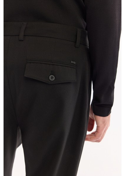 Erkek Siyah Klasik Bel Yün Karışımlı Soft Touch Carrot Fit Pantolon A52Y3012