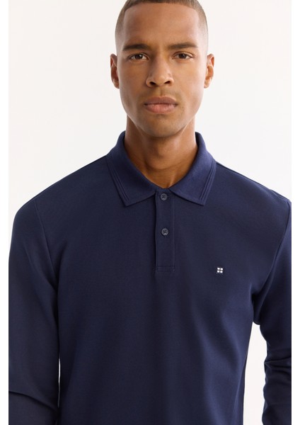 Erkek Lacivert Polo Yaka Pamuklu Basic Slim Fit Sweatshirt B001080 fiyatları