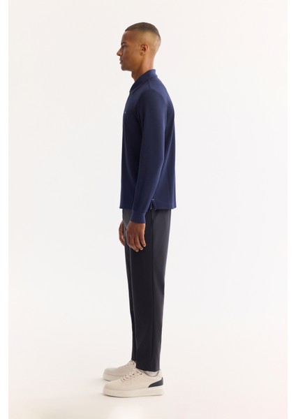 Erkek Lacivert Polo Yaka Pamuklu Basic Slim Fit Sweatshirt B001080 modelleri