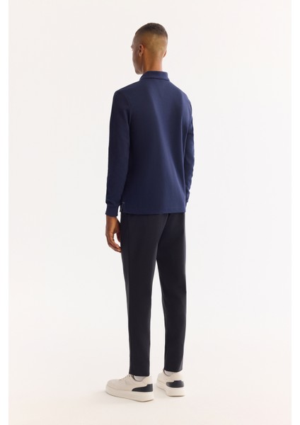 Erkek Lacivert Polo Yaka Pamuklu Basic Slim Fit Sweatshirt B001080 fırsatları