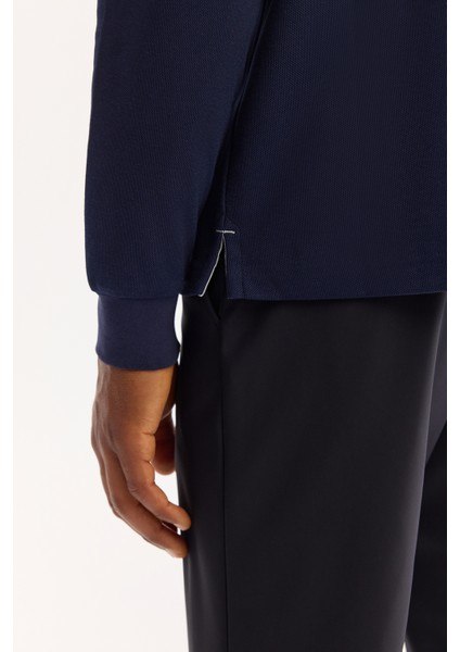 Erkek Lacivert Polo Yaka Pamuklu Basic Slim Fit Sweatshirt B001080 indirimleri