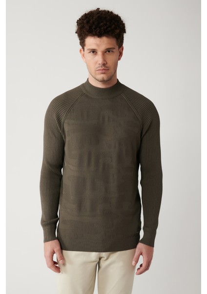 Erkek Haki Yüksek Bisiklet Yaka Kamuflaj Desenli Rayon Kazak A32Y5046 modelleri