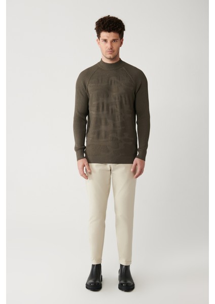 Erkek Haki Yüksek Bisiklet Yaka Kamuflaj Desenli Rayon Kazak A32Y5046 indirimleri