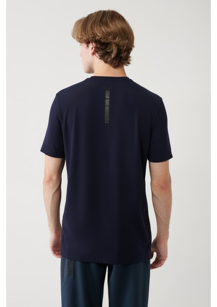 Erkek Lacivert Bisiklet Yaka Baskılı Soft Touch Regular Fit T-Shirt A41Y1037 fırsatları