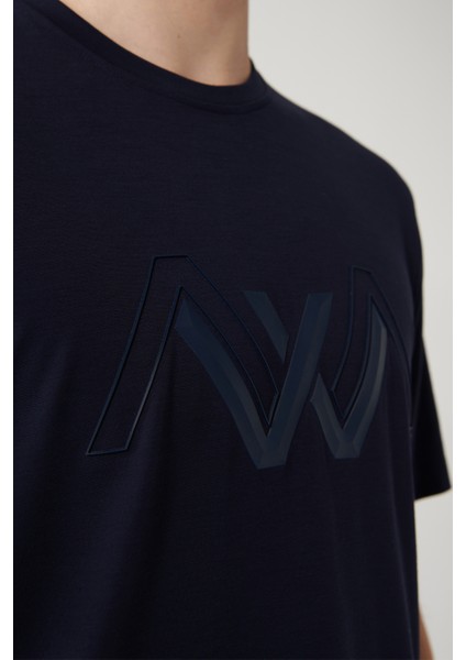 Erkek Lacivert Bisiklet Yaka Baskılı Soft Touch Regular Fit T-Shirt A41Y1037 indirimleri