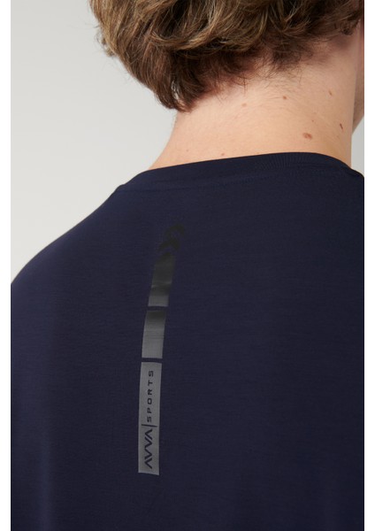 Erkek Lacivert Bisiklet Yaka Baskılı Soft Touch Regular Fit T-Shirt A41Y1037