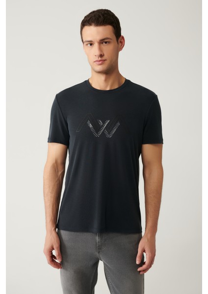 Erkek Antrasit Bisiklet Yaka Baskılı Soft Touch Regular Fit T-shirt A41y1131 modelleri