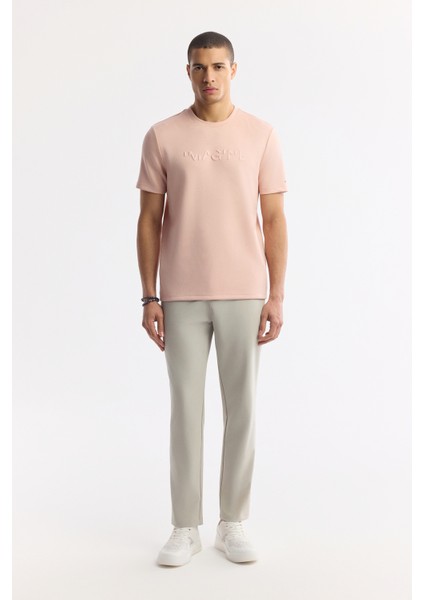 Erkek Pembe Bisiklet Yaka Baskılı Basic Regular Fit T-Shirt A41Y1167