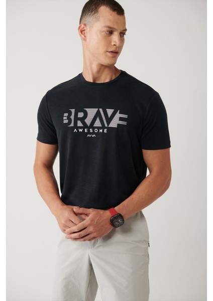 Erkek Antrasit Bisiklet Yaka Baskılı Soft Touch Regular Fit T-shirt A41y1138