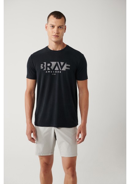 Erkek Antrasit Bisiklet Yaka Baskılı Soft Touch Regular Fit T-shirt A41y1138 modelleri