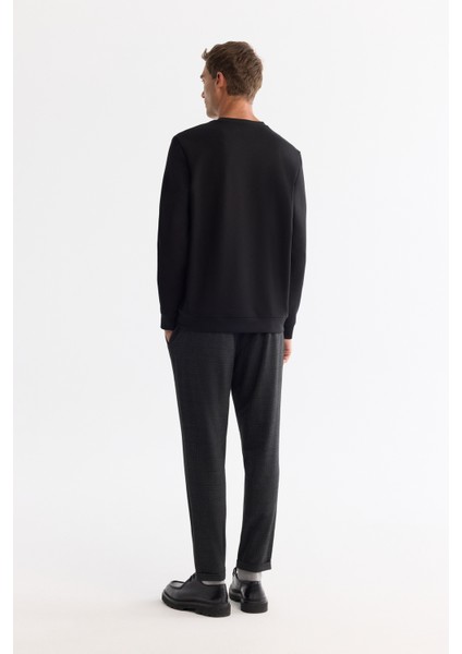 Erkek Siyah Bisiklet Yaka Pamuklu Baskılı Elastan Regular Fit Sweatshirt A42Y1227 fırsatları