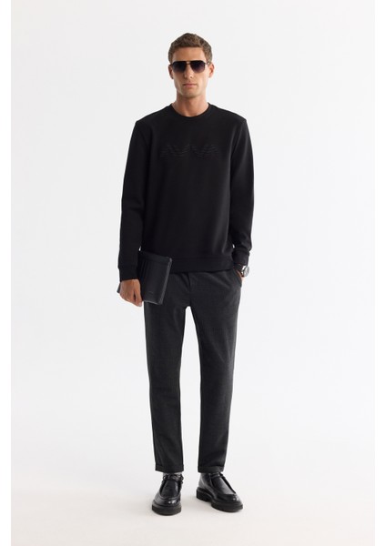 Erkek Siyah Bisiklet Yaka Pamuklu Baskılı Elastan Regular Fit Sweatshirt A42Y1227 indirimleri