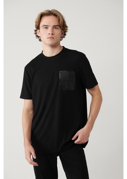 Erkek Siyah Bisiklet Yaka Baskılı Soft Touch Regular Fit T-Shirt A41Y1010 modelleri