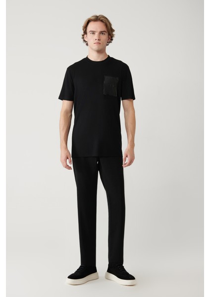 Erkek Siyah Bisiklet Yaka Baskılı Soft Touch Regular Fit T-Shirt A41Y1010