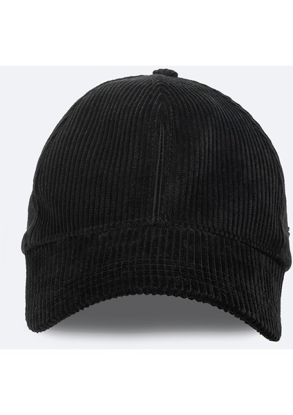 Erkek Siyah %100 Pamuk Fitilli Kadife Spor Şapkası A42Y9283