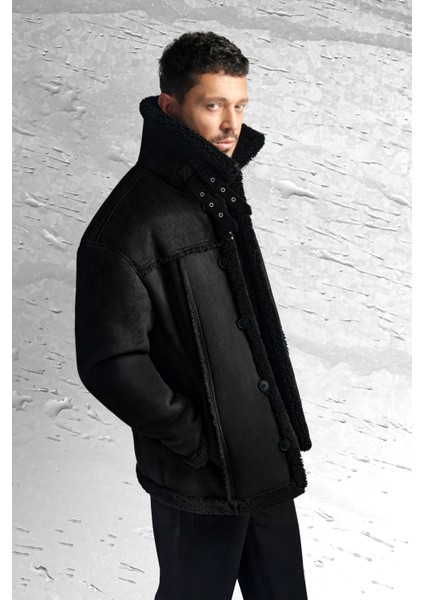 Erkek Siyah Kürklü Yaka Napa Comfort Fit Mont A52Y6055