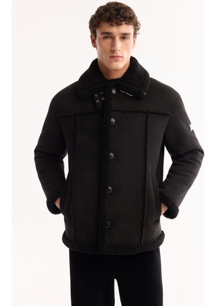 Erkek Siyah Kürklü Yaka Napa Comfort Fit Mont A52Y6055