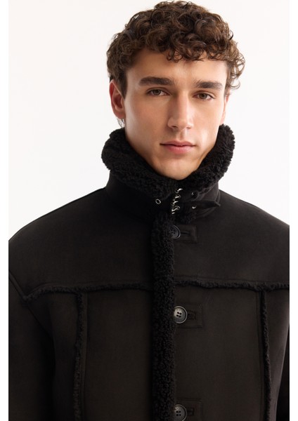 Erkek Siyah Kürklü Yaka Napa Comfort Fit Mont A52Y6055