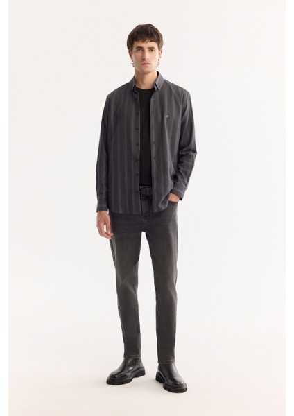 Erkek Antrasit Düğmeli Yaka %100 Pamuk Oxford Soft Touch Regular Fit Gömlek A52Y2048