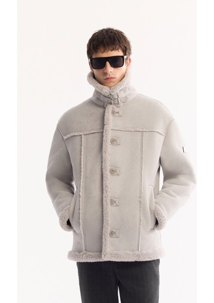 Erkek Gri Kürklü Yaka Napa Comfort Fit Mont A52Y6055