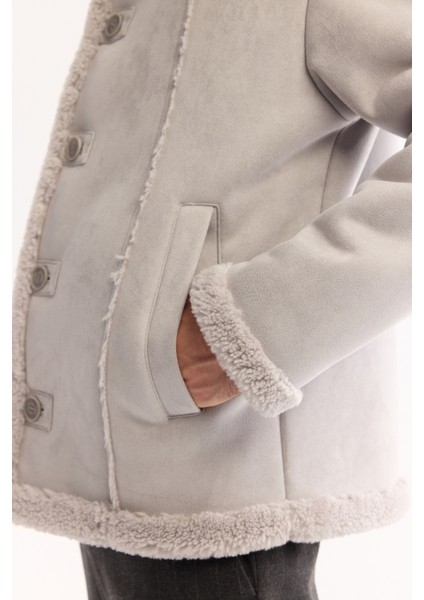 Erkek Gri Kürklü Yaka Napa Comfort Fit Mont A52Y6055