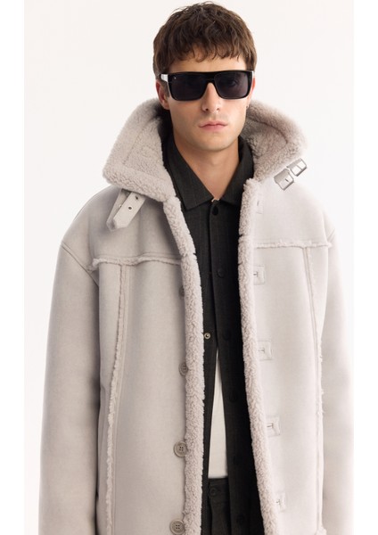 Erkek Gri Kürklü Yaka Napa Comfort Fit Mont A52Y6055