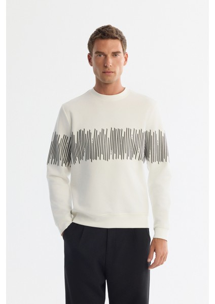 Erkek Ekru Bisiklet Yaka Sweatshirt B001203