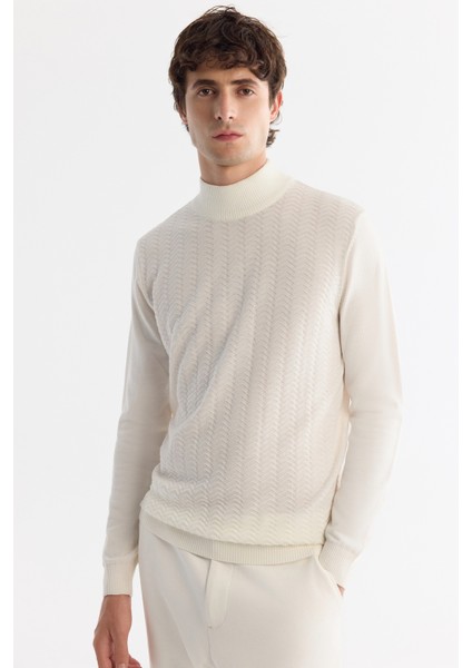 Erkek Beyaz Yarım Balıkçı Yaka Dokulu Basic Kazak E005108 fırsatları